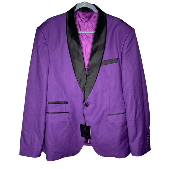 Gentleman’s guru tuxedo suit jacket purple black men’s size 48 R NWT - Picture 1 of 7